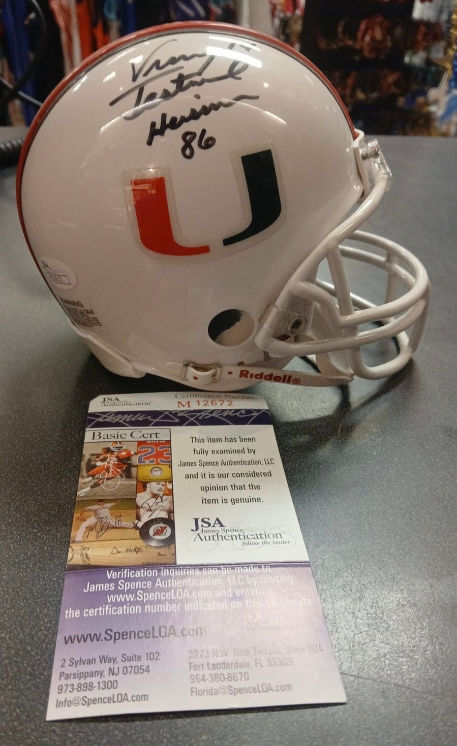 Vinny Testaverde Autographed Miami Hurricanes Mini Helmet product image 1