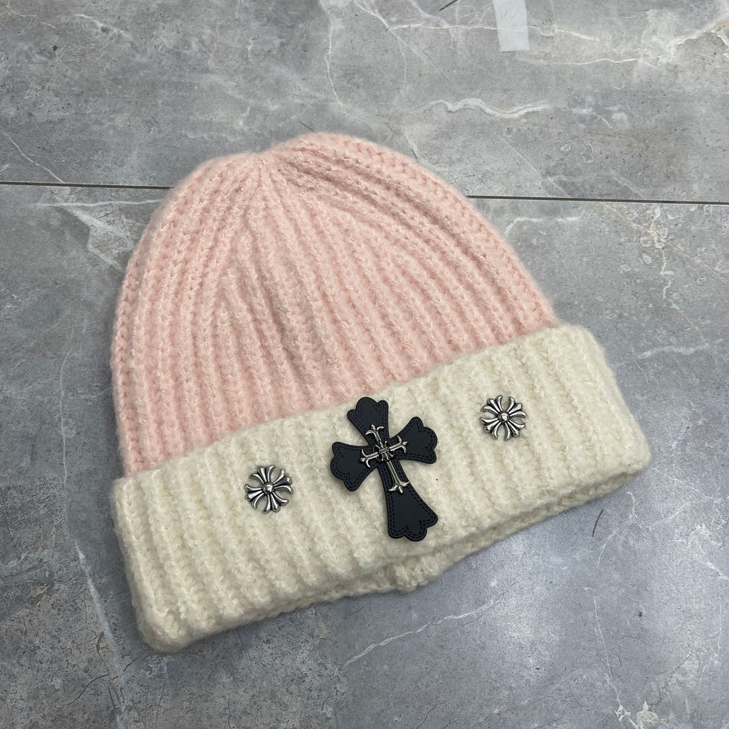 Chrome Heart Beanie Cross Knitted Hat Warm Couple Cold Hat Windproof Ear Protectors product image 2, provided for visual